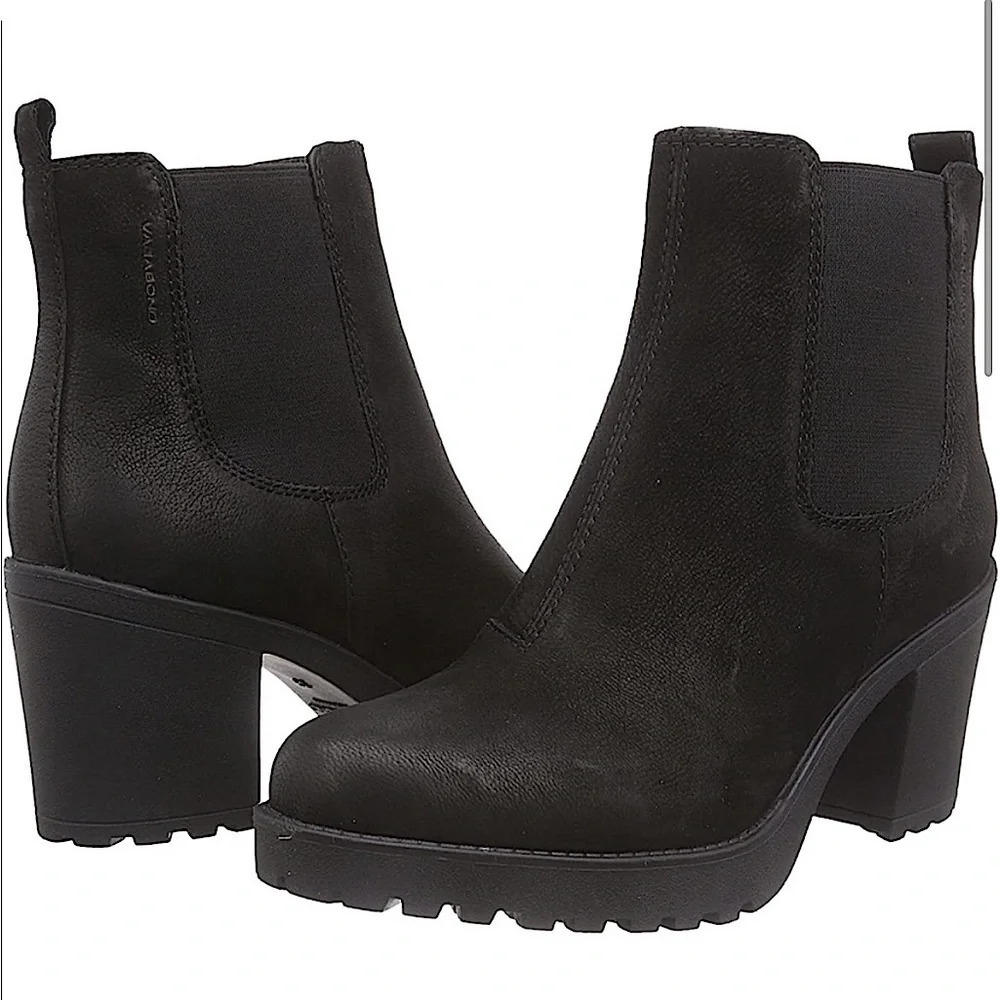 Vagabond Grace Black Leather Nubuck Chunky Heel Platform Lug Sole Boot​